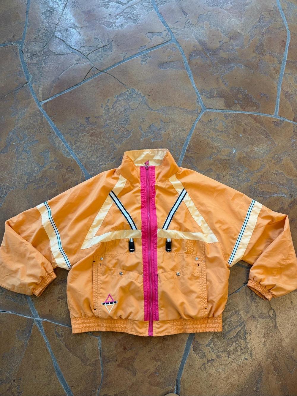 VTG Boston Proper Women's Orange/Pink Colorblock Full Zip Windbreaker Jacket XS